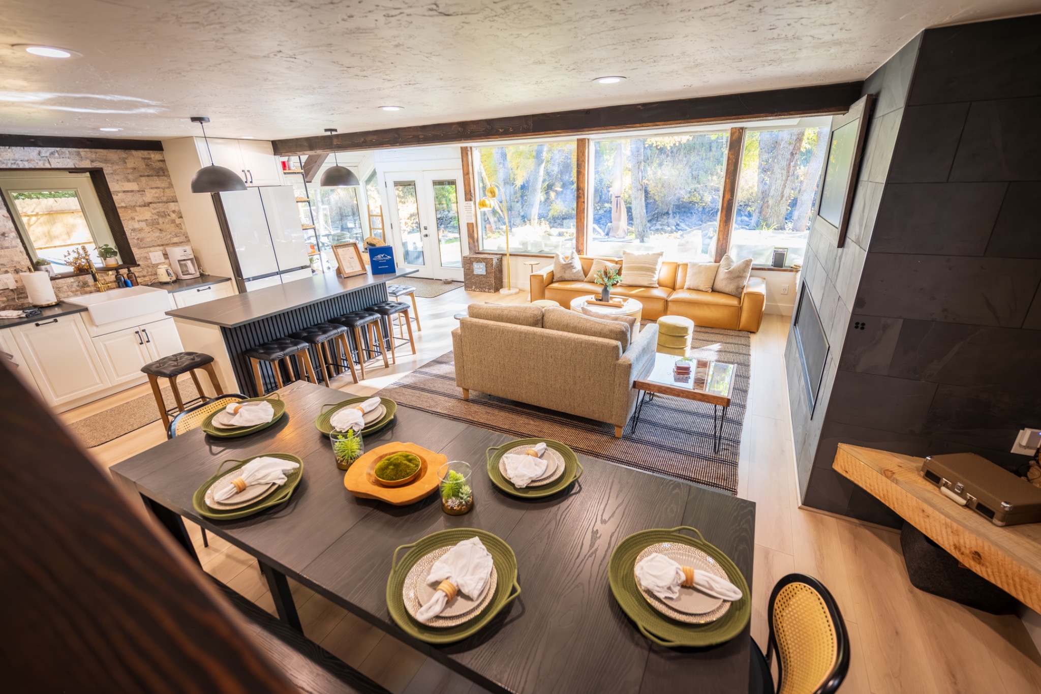 Dining table set in the main cabin