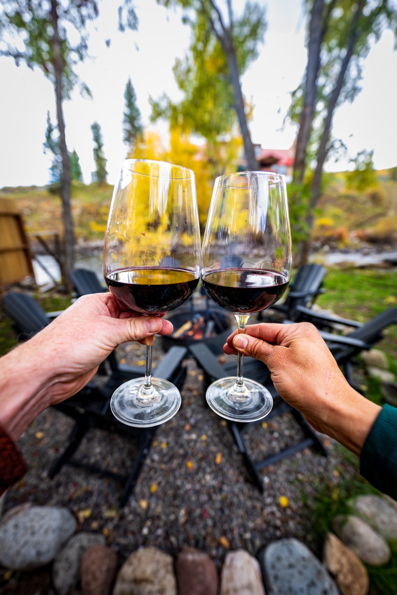 Wine glasses over the fire pit